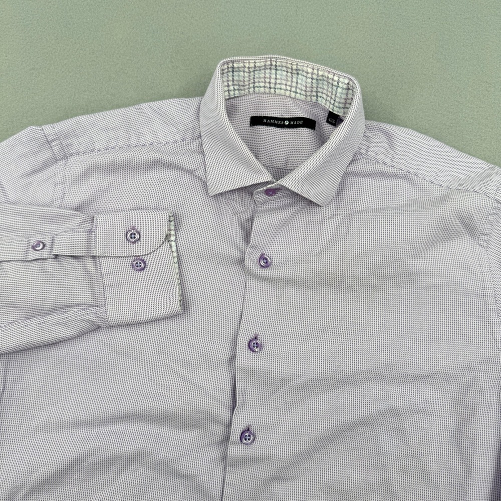 Hammer Made Mens Purple Micro-Check Long Sleeve Button Down Shirt Size 41/16 M